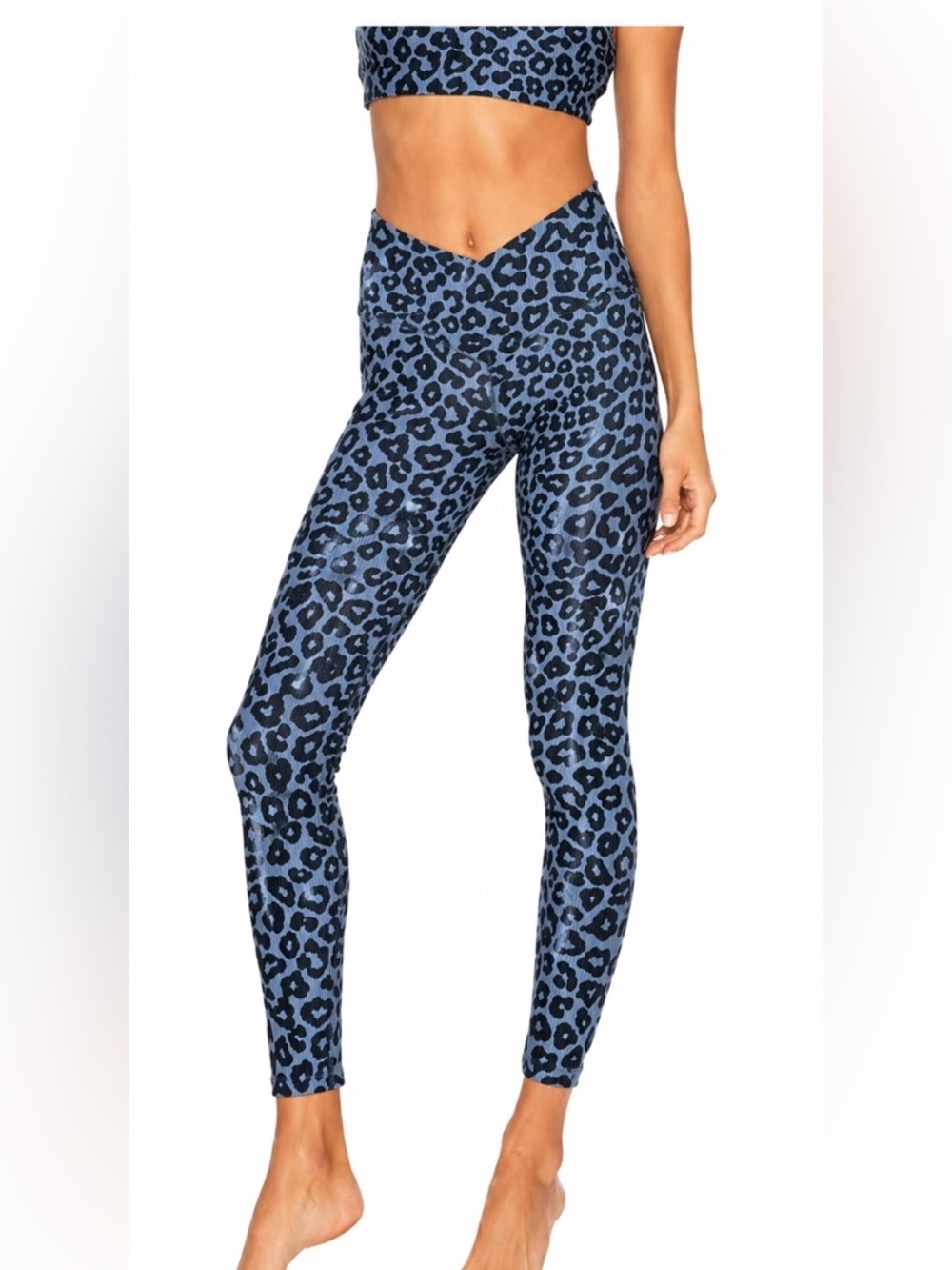 Beach Riot Ribbed Cara Legging in Blue Leopard Print